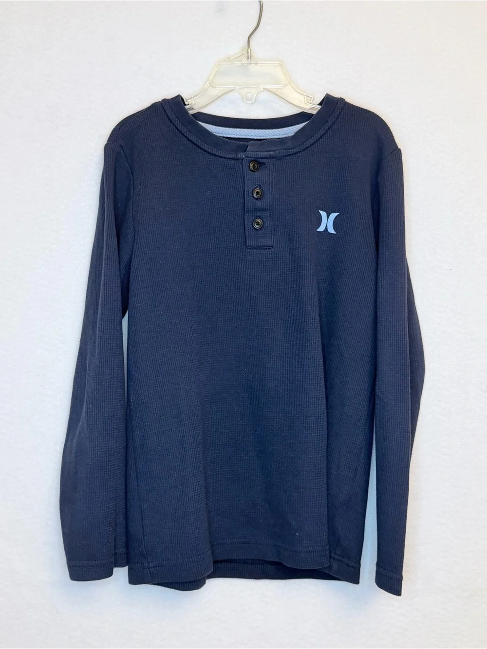 Hurley Boys Size 8 2 Pack Thermal Waffle Long Sleeve Henley Shirt Fall Blue